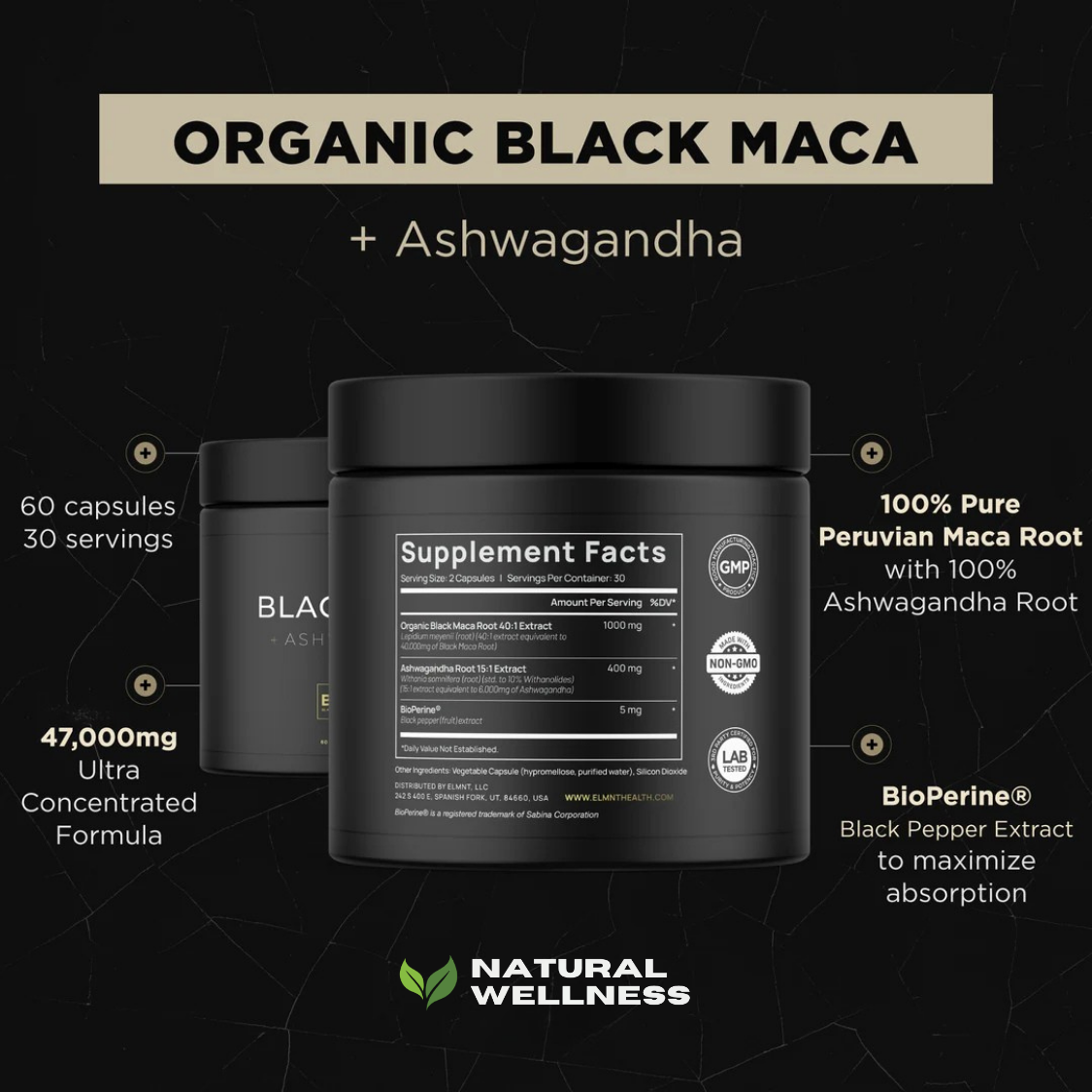 40,000mg 40x Strength Organic Black Maca Root with Ashwagandha